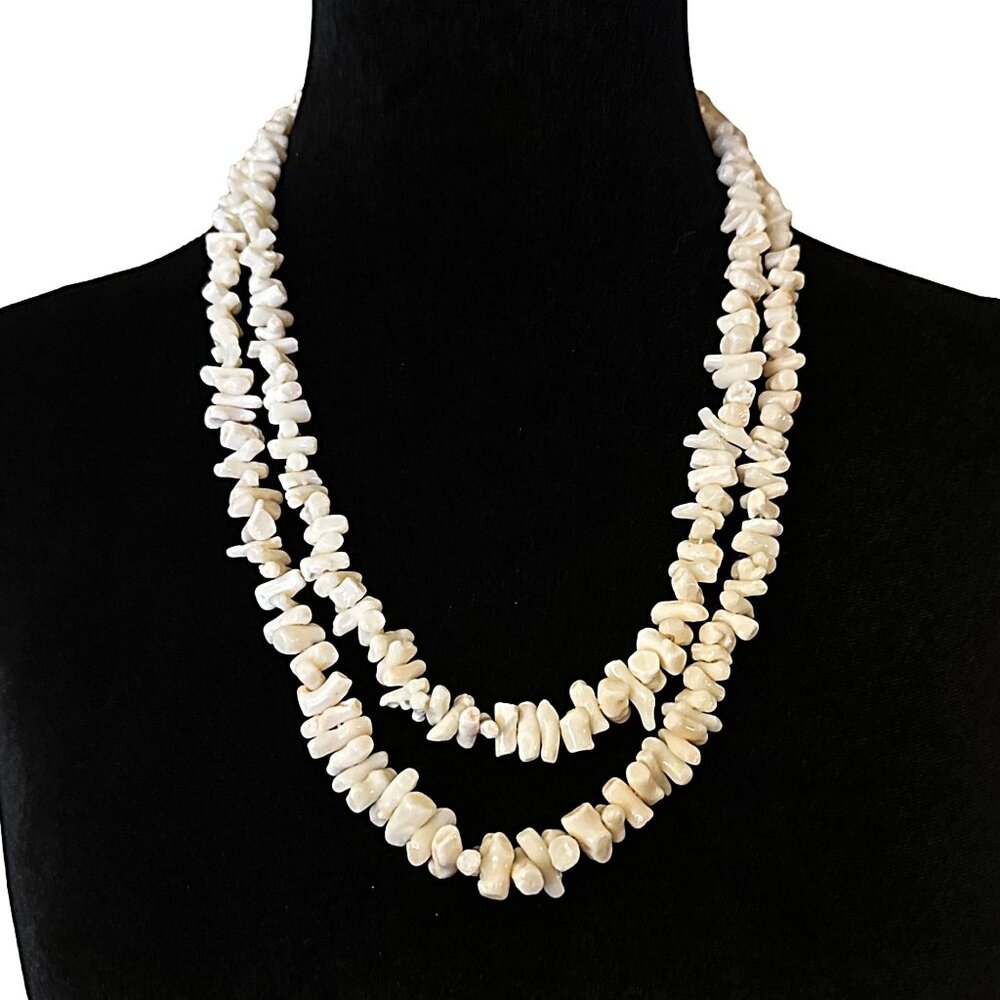 Vintage Coral Necklace Double Strand High Polish White Salmon Pink